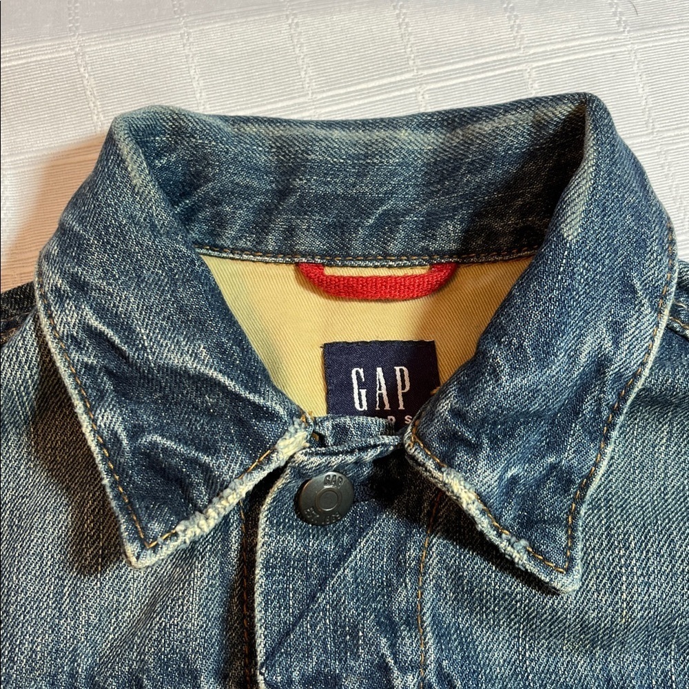 GAP Kids Classic Y2K Blue Jean Jacket Distressed Size XS 4-5 100% Cotton Western - Picture 13 of 14